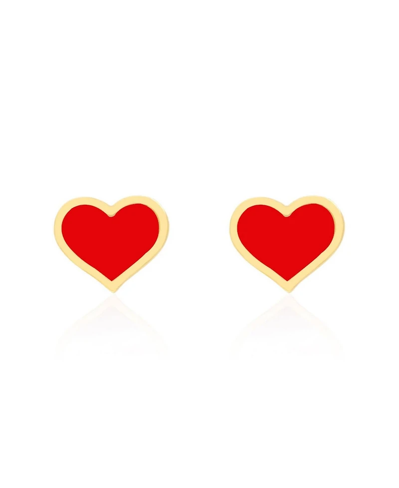 The Lovery Large Coral Heart Stud Earrings 14k Gold