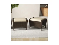 Set of 2 Outdoor Patio Pe Wicker Ottomans with Removable Cushions