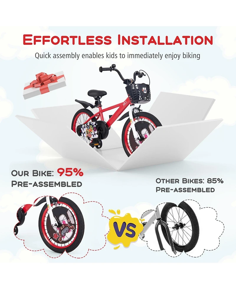 Kids Bike Adjustable with Storage Basket Double Brake for 3-4 Years Old