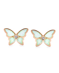 Bling Jewelry Butterfly Stud Earrings with Opal in Rose Gold Sterling Silver