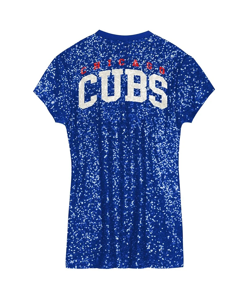 Outerstuff Big Girls Royal Chicago Cubs Sequin V-Neck Dress