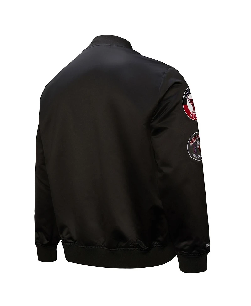 Mitchell & Ness Men's Black Chicago Bulls Hardwood Classics Blackout Collection Satin Full-Zip Jacket