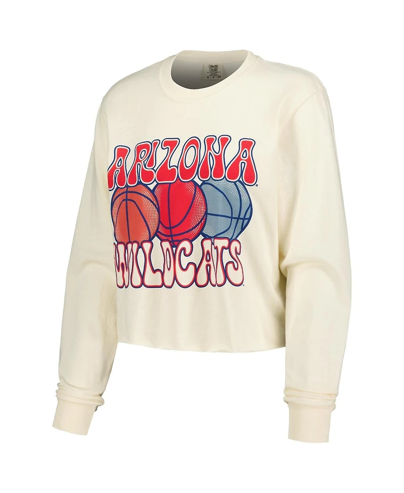 Image One Women's Natural Arizona Wildcats Comfort Colors Basketball Cropped Long Sleeve T-Shirt