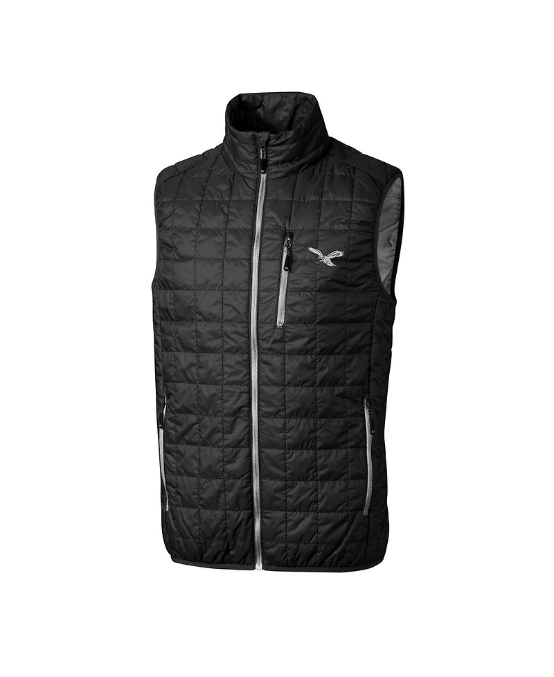 Cutter & Buck Men's Black Philadelphia Eagles Gridiron Classics Big Tall Rainier PrimaLoft Eco Insulated Full-Zip Puffer Vest