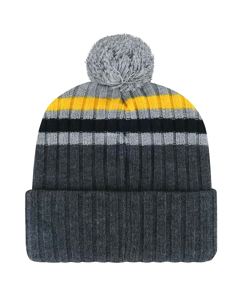 '47 Brand Men's Gray Pittsburgh Penguins Stack Patch Cuffed with Pom Knit Hat