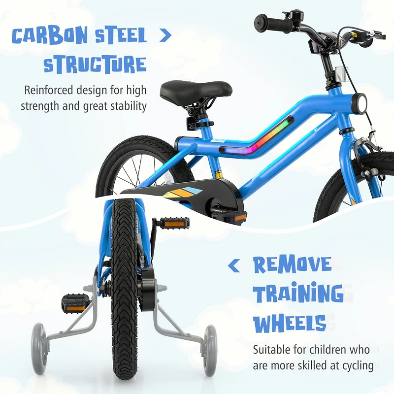 Kids Bike Led Lighted Adjustable with Training Wheels Perfect for 4-7 Years Old Kids, Safe and Fun Ride