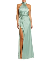 Women's Open Back High Neck Side Ruched Gown