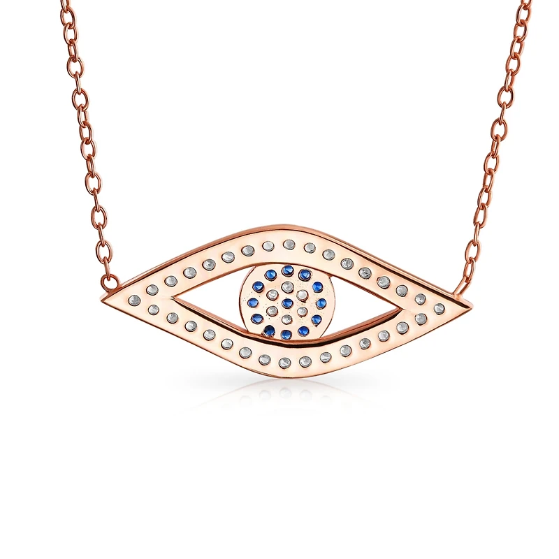 Bling Jewelry Turkish Blue Evil Eye Pendant Necklace with Pave Cz Sterling Silver