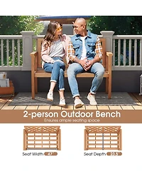 2-Person Outdoor Garden Bench with Comfy Armrests and Backrest Teak Wood