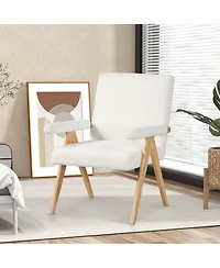 2 Pcs Mid-Century Accent Chair with Solid Rubber Wood Frame and Padded Armrests