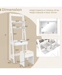 Vanity Desk Set with Flip Top Mirror Hidden Storage Compartments and Cushioned Stool