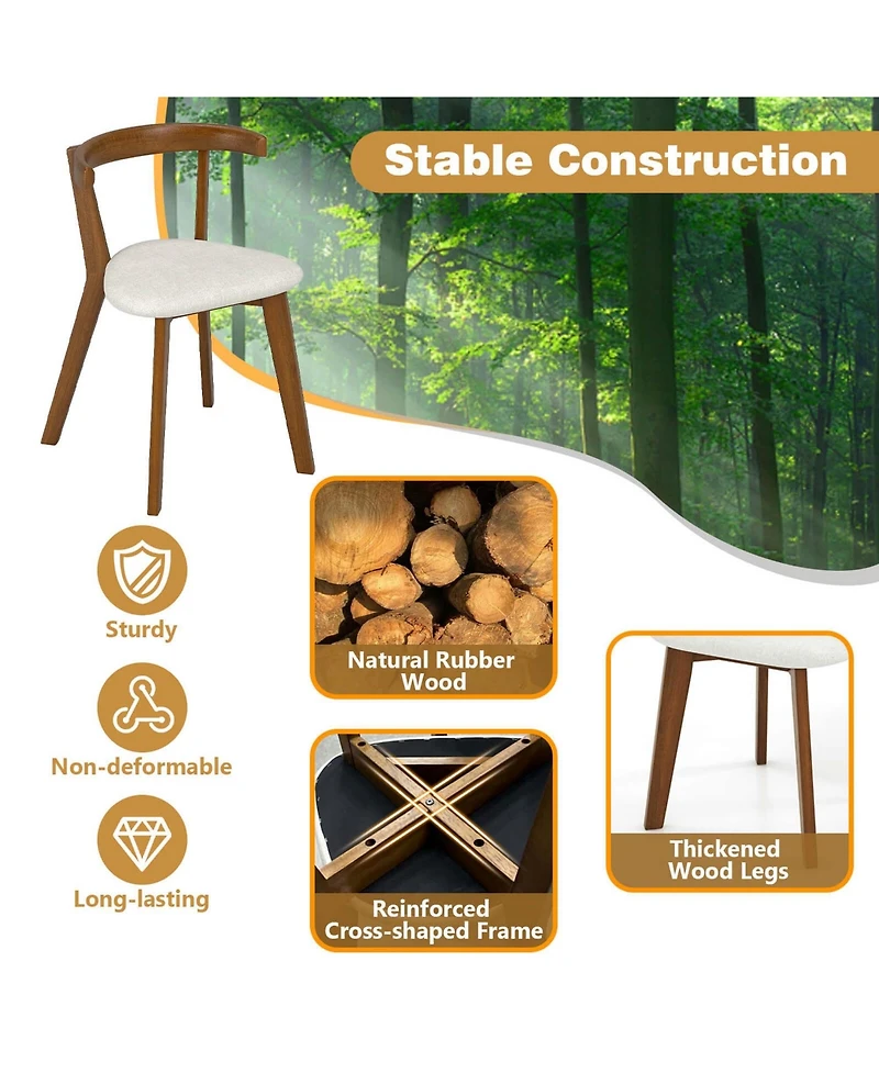 Space-Saving Wood Upholstered Dining Chair Set of 2 with Padded Seat & Curved Back