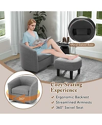 Swivel Barrel Chair with Ottoman Footrest Curved Backrest & Armrests Living Room