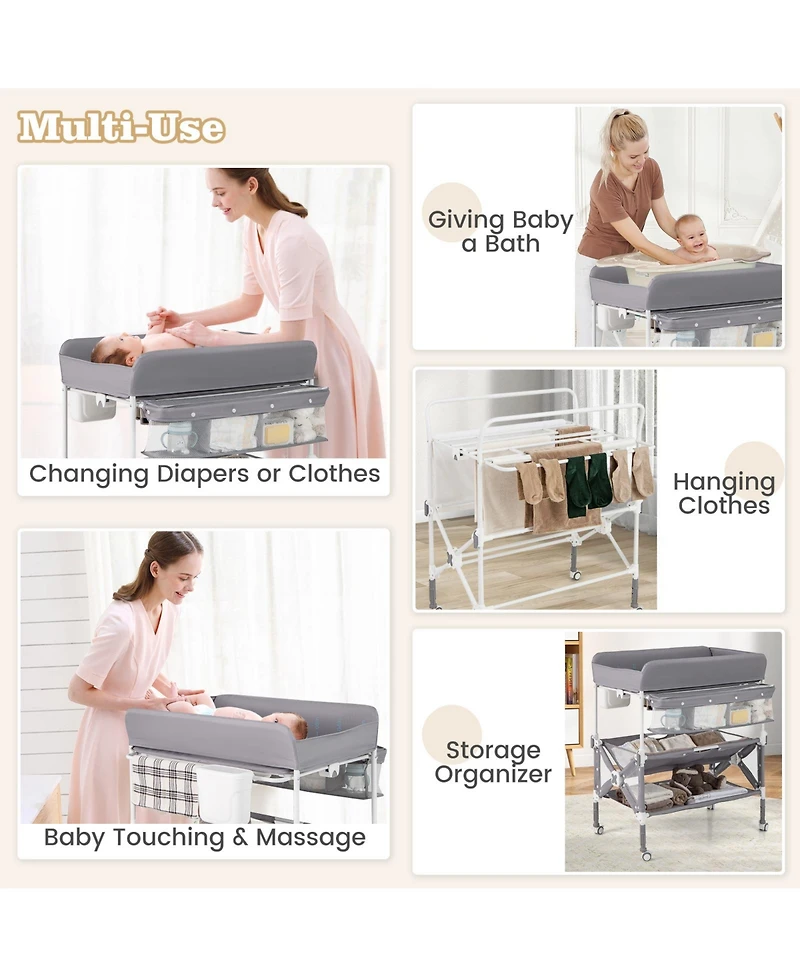 Portable Baby Changing Table with Wheels and Large Storage Rack Convenient and Mobile for Nursery Organization