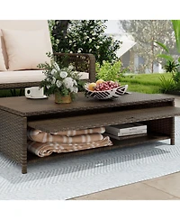 Patio Adjustable Wicker Daybed with 4-Level Backrest and Soft Cushions