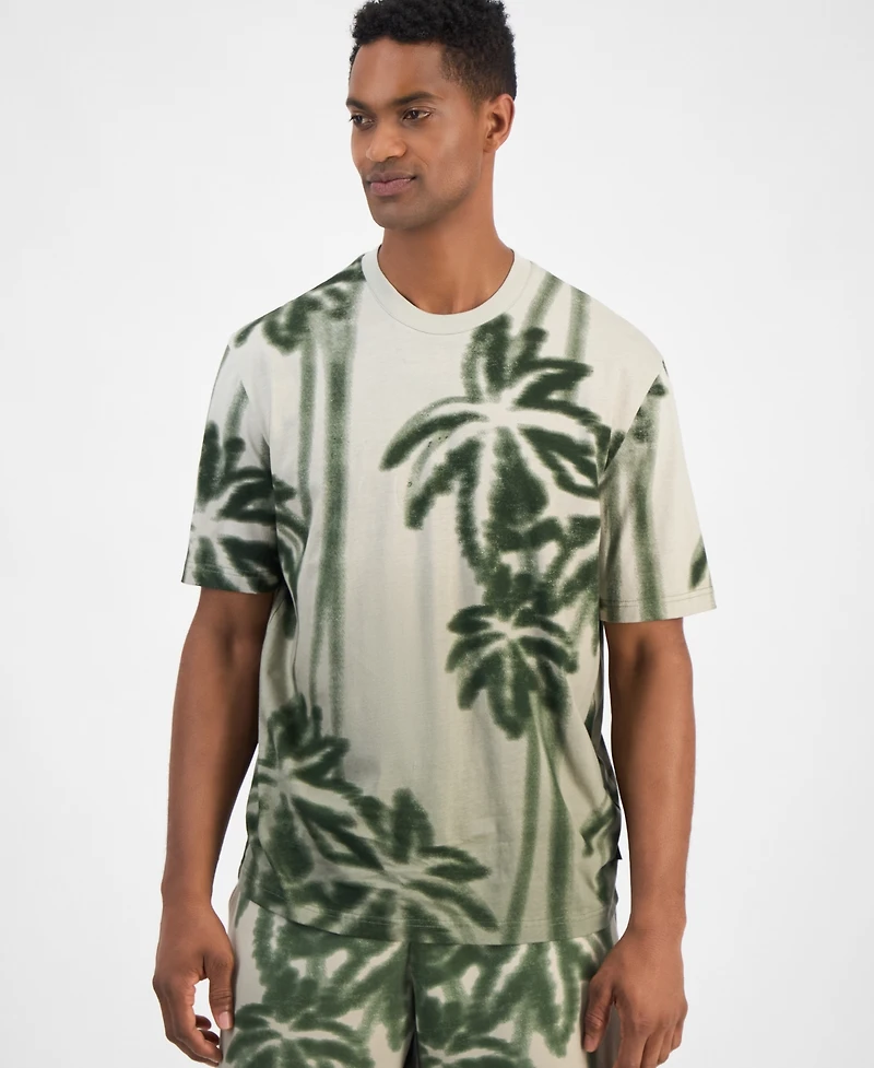 A|X Armani Exchange Men's Short Sleeve Palm Tree Print Crewneck T-Shirt