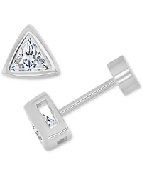 Cubic Zirconia Triangle Bezel Screw Back Stud Earrings in Sterling Silver