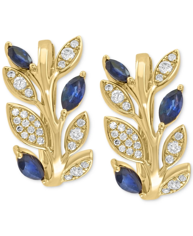Effy Sapphire (7/8 ct. t.w.) & Diamond (1/3 ct. t.w.) Small Hoop Earrings in 14k Gold, 0.75"