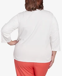 Alfred Dunner Plus Catalina Island Romantic Embroidered Floral Top