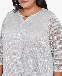 Alfred Dunner Plus Estate of Mind Sequin Beaded Split Neck Top