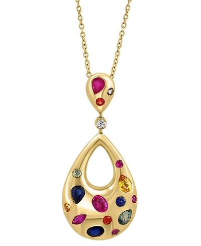 Effy Collection Diamond Accent & Multi Sapphire (1-5/8 ct. t.w.) Pendant Necklace in 14k Gold Over Silver, 17" + 1" extender