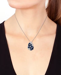 Effy Sapphire (1-7/8 ct. t.w.) & Diamond (1/3 ct. t.w.) Flower Pendant Necklace in 14k White Gold , 17" + 1" extender