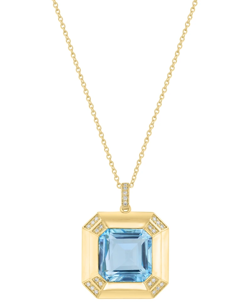 Effy Sky Blue Topaz (12-1/2 ct. t.w.) & Diamond (1/20 ct. t.w.) 18" Pendant Necklace in 14k Gold over Silver