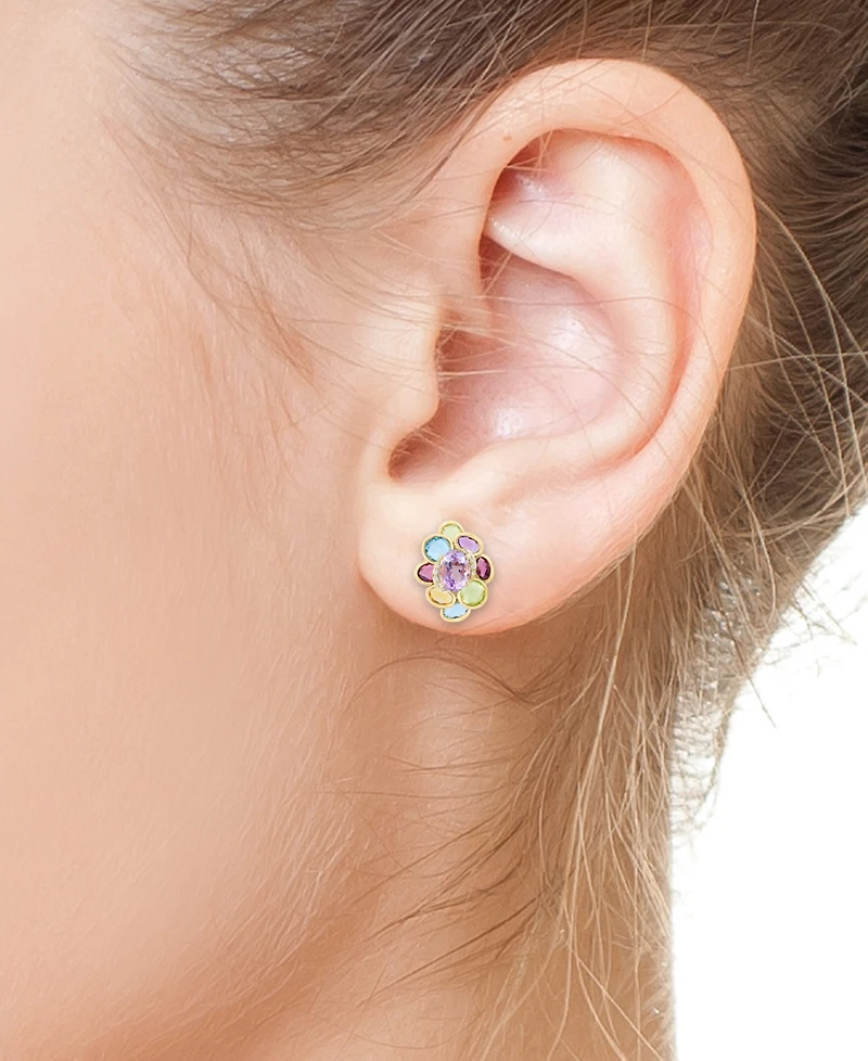 Effy Multi-Gemstone (7-3/4 ct. tw.) & Diamond (1/20 ct. t.w.) Cluster Stud Earrings in 14k Gold