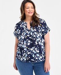 Style & Co Plus Size Printed Short-Sleeve Blouse, Exclusively at Macy's