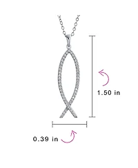 Bling Jewelry Sterling Silver Jesus Fish Ichthys Pendant Necklace with Pave Cubic Zirconia