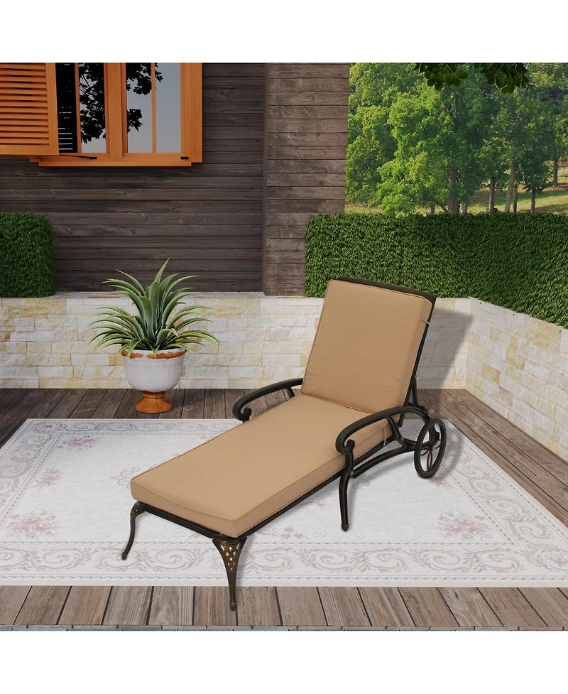 Outdoor Chaise Lounge with Cushions Patio Chairs Wheels & Adjustable Backrest Aluminium Pool Sun Lounges for Outside, Beige