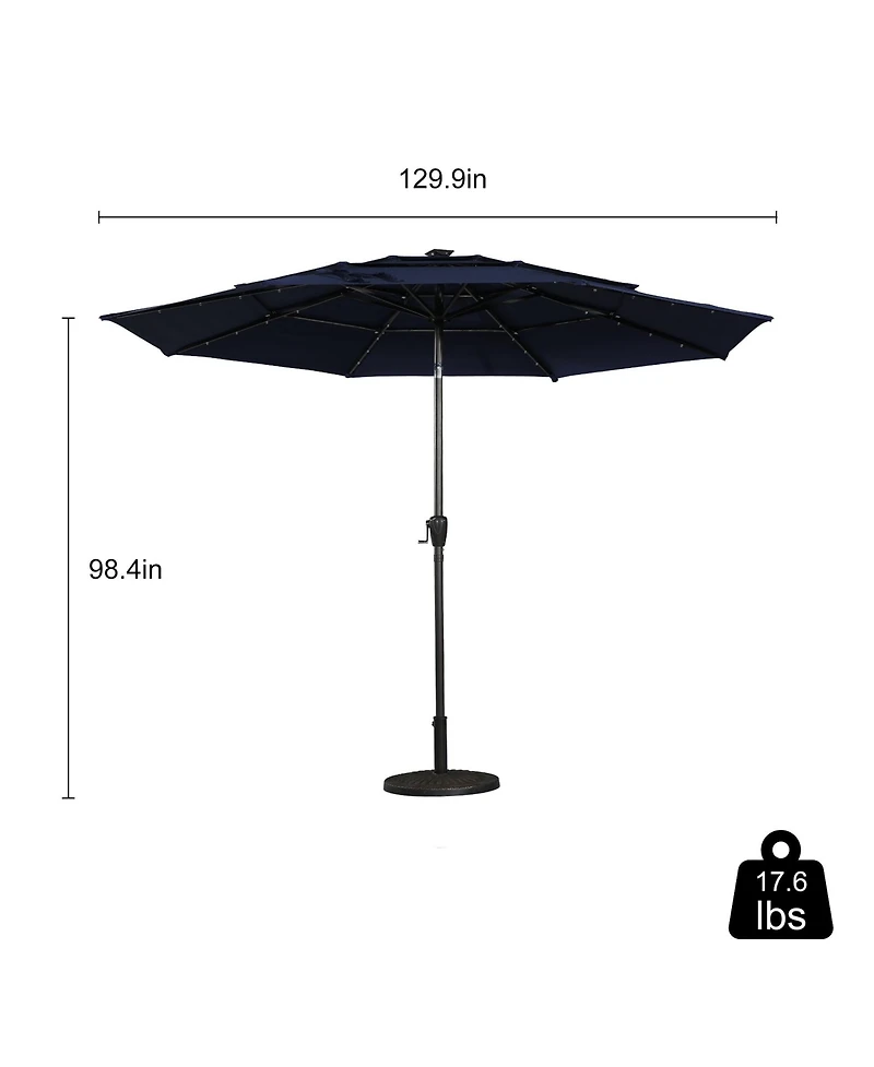 11 Ft Patio Umbrella with Solar Led lights Outdoor Tilt Large Table Market for Poolside Deck Garden Backyard