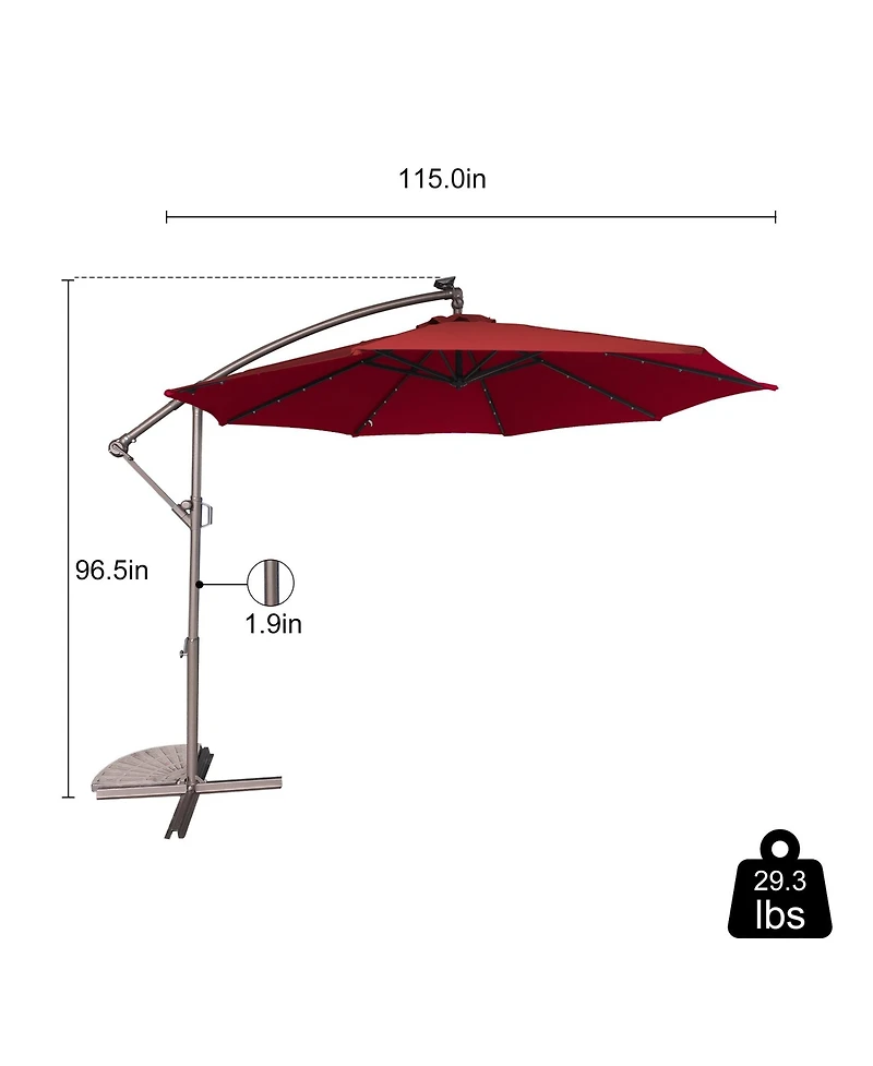 10 Ft Cantilever Patio Umbrella with Lights Offset Crank Large Outdoor Pool