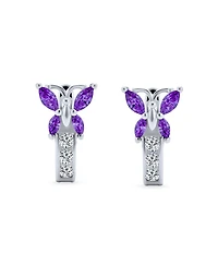 Bling Jewelry Majesty Butterfly Huggies – Purple & White Cz Hoop Earrings in Sterling Silver