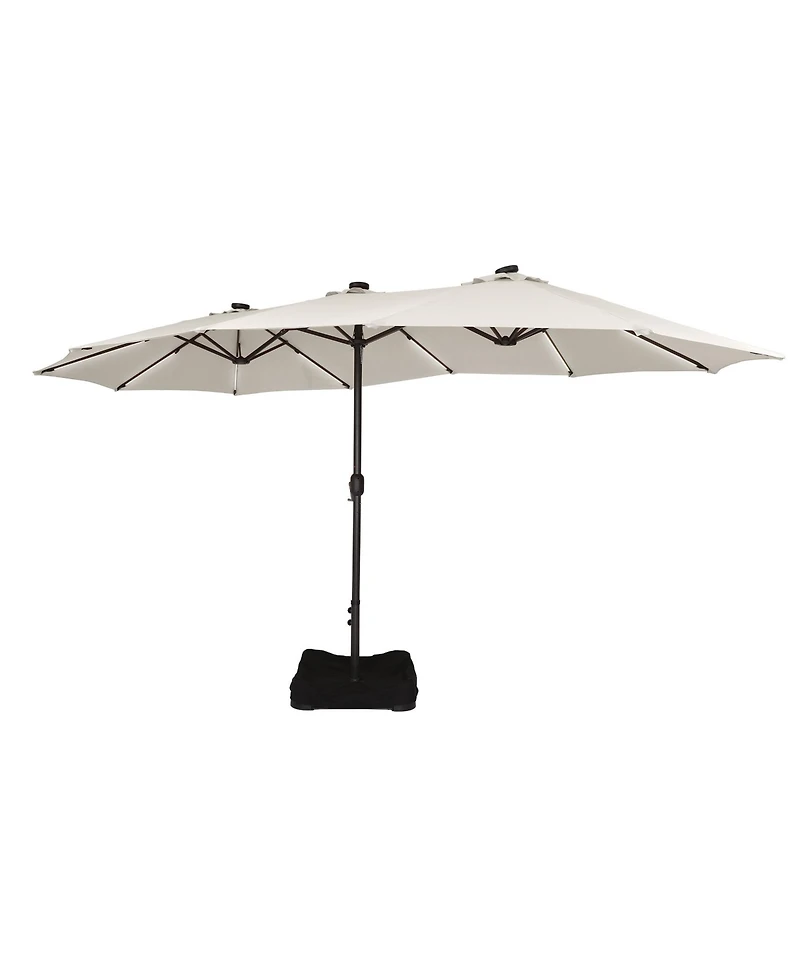 15 Ft Double-Head Patio Umbrella with Base Included Large Outdoor Solar Detachable Lights Rectangular Crank Market