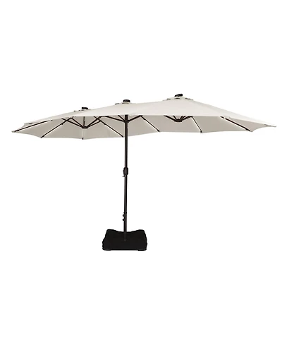 15 Ft Double-Head Patio Umbrella with Base Included Large Outdoor Solar Detachable Lights Rectangular Crank Market