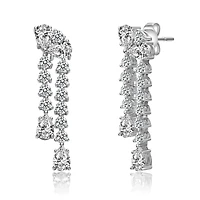 White Gold Plated with Clear Cubic Zirconia Tiered Drop Earrings