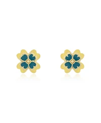 The Lovery Ocean Blue Enamel Four Leaf Clover Stud Earrings 14K Gold