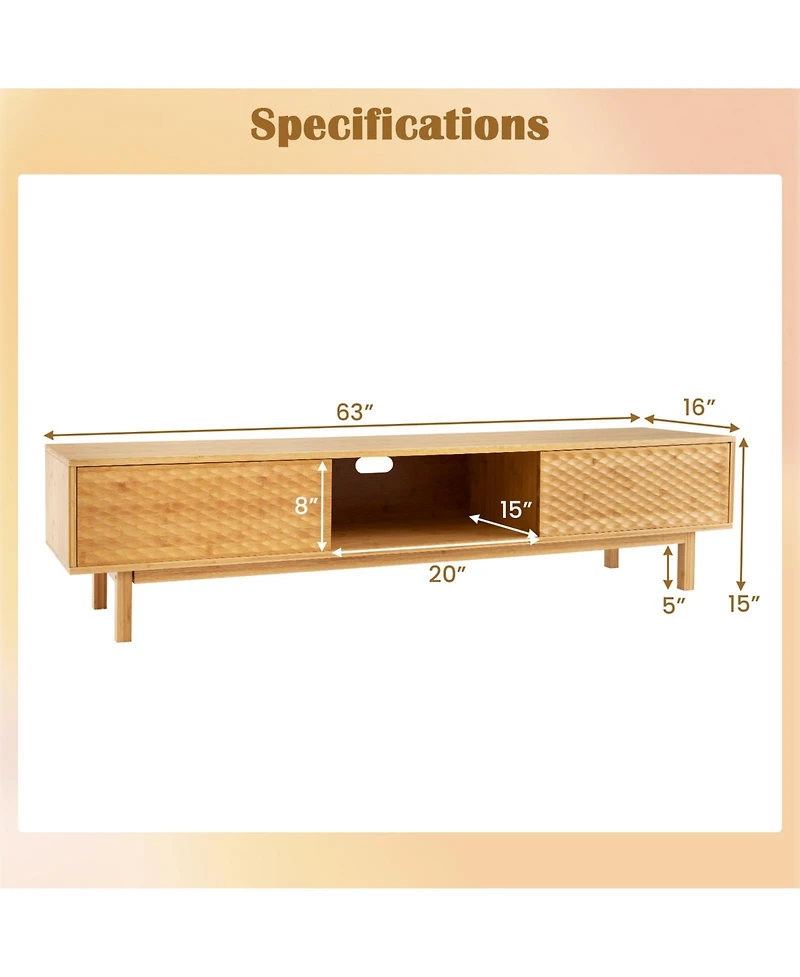 Mid-Century Modern Tv Stand with Sliding Doors Stylish Entertainment Console for Living Room