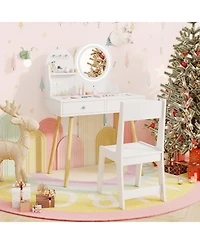 Kids Vanity Set with Light-Up Mirror, Chair, and Princess Makeup Desk