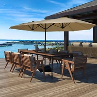 15 ft Patio Umbrellas with Solar Lights 12 Led Strip Umbrella Rib, Double-Sided Market Base Included, Grey