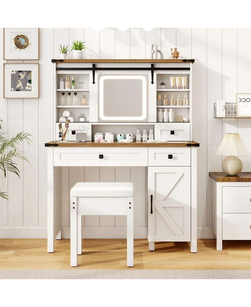 Makeup Vanity Desk with Mirror and 3-Color Dimmable Led Lights