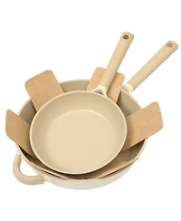 Gibson Elite Folkstone 13 Piece Pots and Pans Durable Cast Aluminum Pfa Free Non stick Ceramic Coating Cookware Set W/ Kitchen Tongs, Tools, and Prote