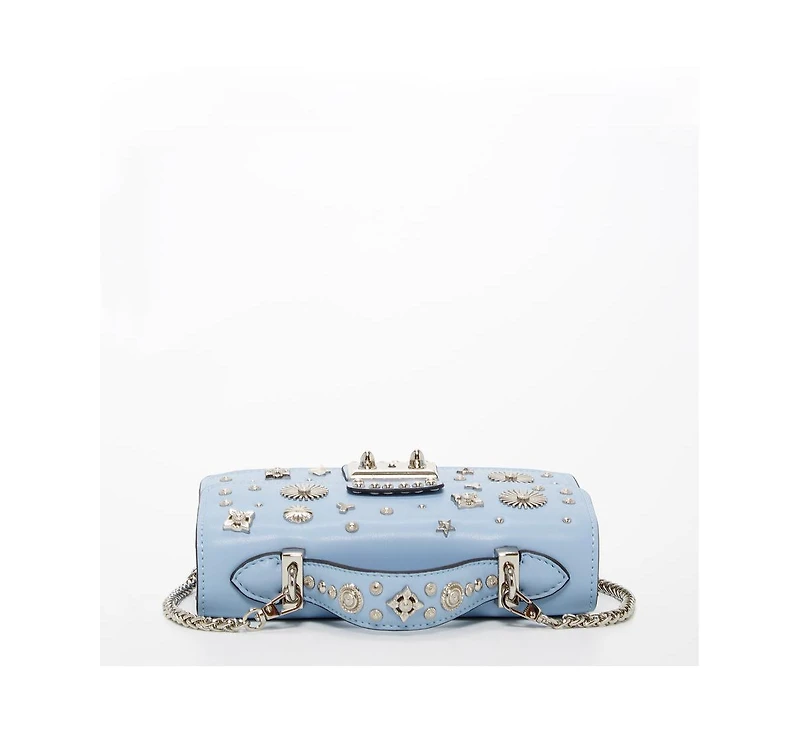 Susu Women s Light Blue Studded Crossbody Bag Powder Blue Sky Blue Designer Leather Shoulder Purse Top Handle and Embellishments