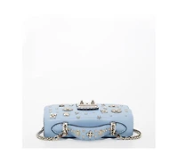 Susu Women s Light Blue Studded Crossbody Bag Powder Blue Sky Blue Designer Leather Shoulder Purse Top Handle and Embellishments