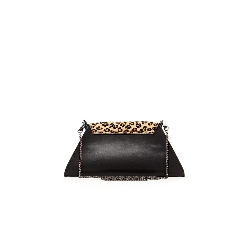 Susu Black Leather Clutch Bag Leopard Unique Evening Purse Women's Handbag