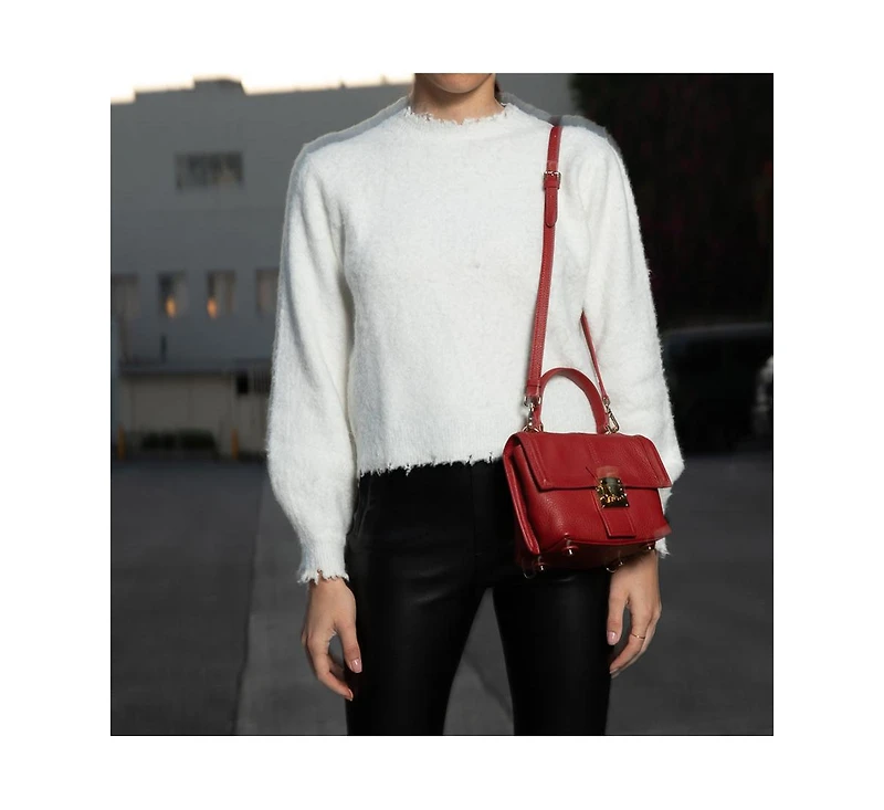 Susu Red Leather Backpack Purse for Women Convertible Crossbody Bag Pebble Texture Handbag