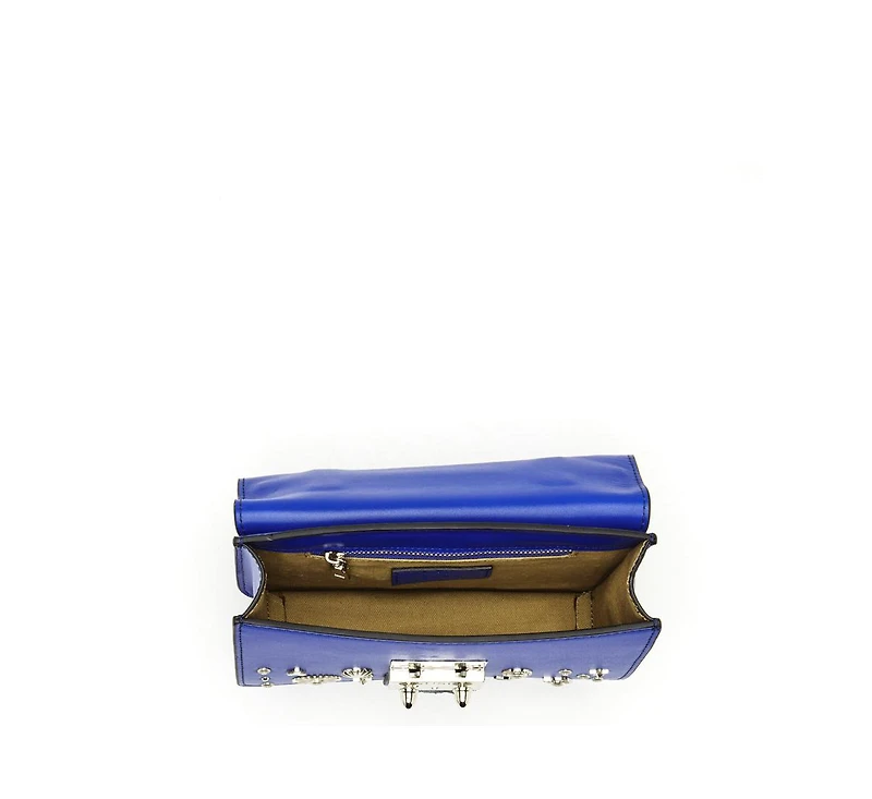 Susu Studded Cobalt Blue Leather Crossbody Bag Small Designer Women s Purse with Chain Strap and Top Handle