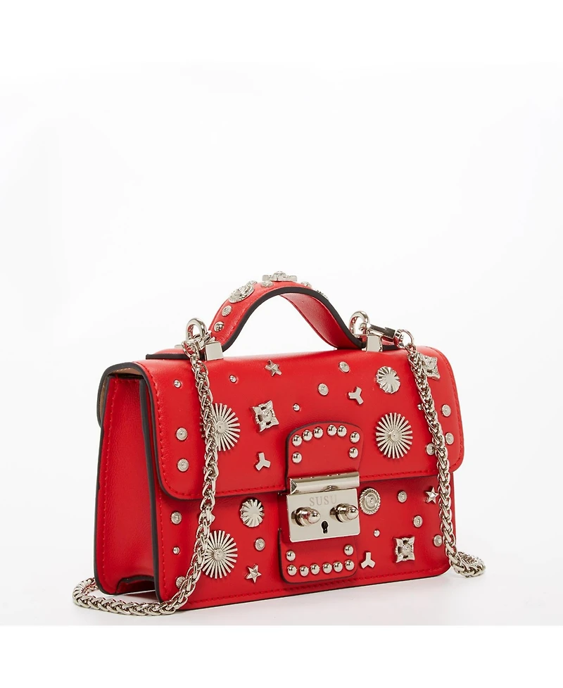 Susu Studded Small Leather Crossbody Bag Red Purse Women's Handbag