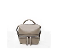 Susu Gray Leather Backpack Purse for Women Convertible Crossbody Bag Medium Size with Front and Back Pockets